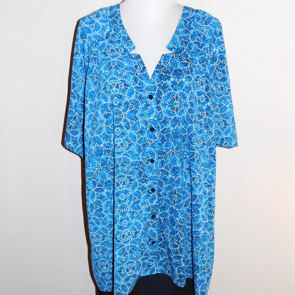 Catherines Tops - 4X Catherines Blue Black White Dotted Buttoned Top